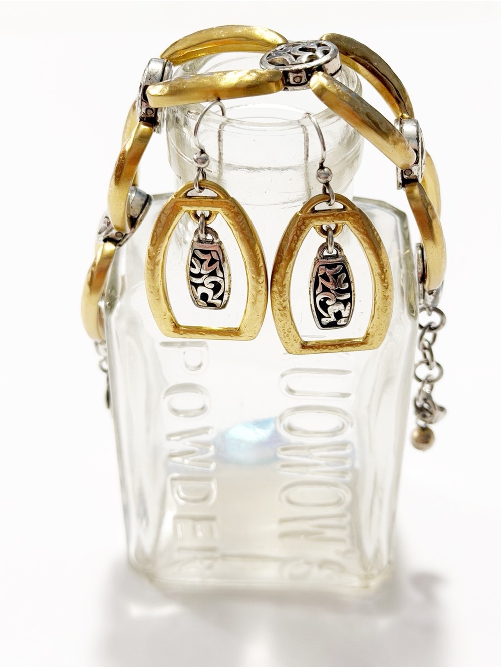 Brighton “Sensation” Two-Tone Gold & Silver Chunky Bracelet and Earrings Set